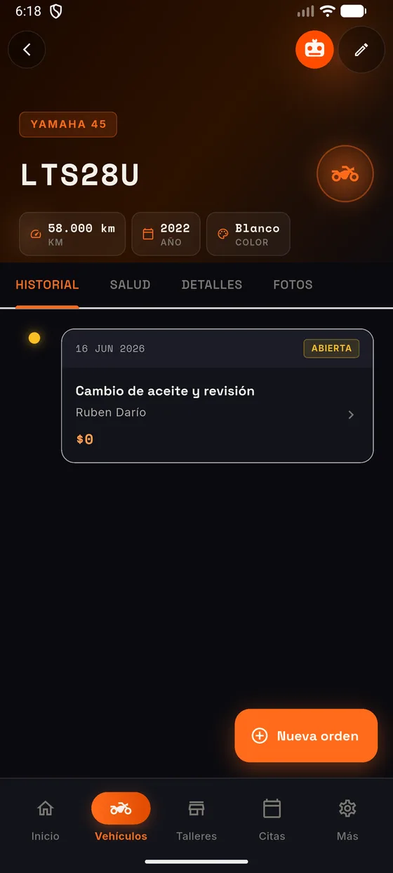 Ficha de una moto en Tuerko tras escanear su chip NFC